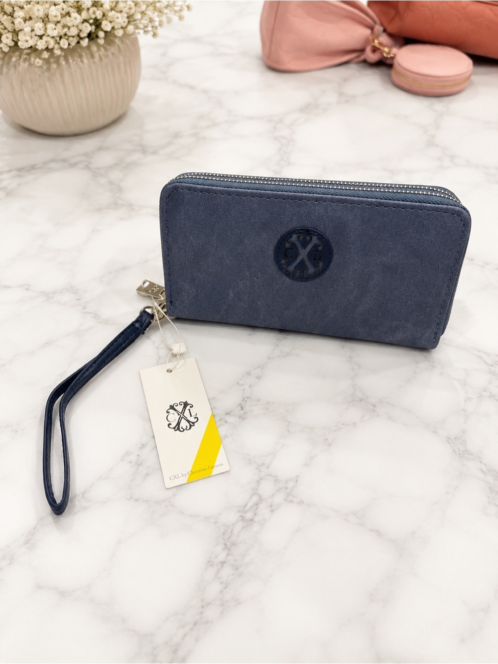 NWT CXL by Christian Lacroix Double Zip Wallet Wristlet Denim Blue